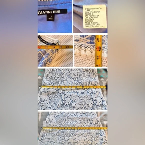 GIANNI BINI Mona Tiered Crochet Lace Blue & White Midi Dress - Picture 15 of 15